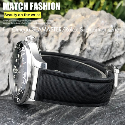 Cinturino per orologio flessibile in gomma fluorurata FKM di alta qualità, 20/21 mm, cinturino per orologio da immersione per Omega Aqua Terra Seamaster 300 Rolex GMT Submariner