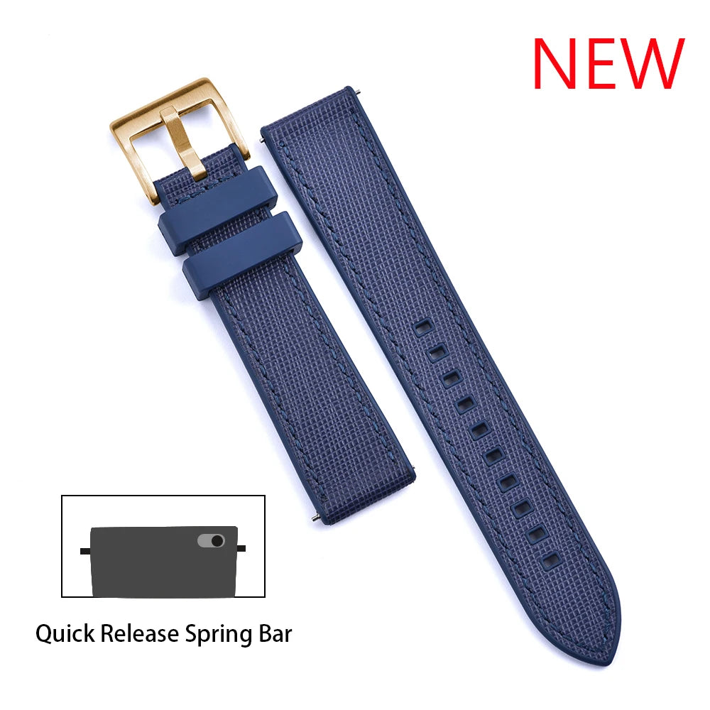 Bracelet de montre FKM, nouveau Design, 20mm 22mm, libération rapide, hybride, caoutchouc fluoré, cuir, FPM, doux et Durable, unisexe