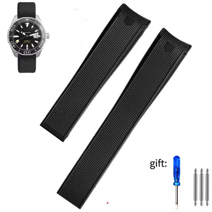 ForTAG Heuer folding clasp watch strap, silicone strap WAY201, Jingqian 300/500 Carlisla TAG series men's watch, rubber strap, 22mm