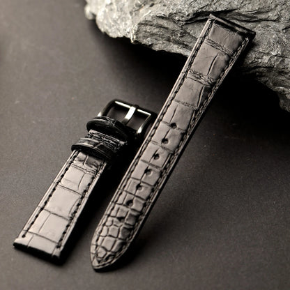 Handmade high-end crocodile leather strap, genuine leather 18 19 20 21 22MM, soft high-end watch strap, retro black strap