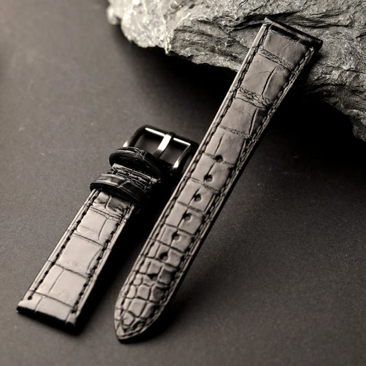 Bracelet en cuir de crocodile haut de gamme fait à la main, cuir véritable 18 19 20 21 22MM, bracelet de montre haut de gamme souple, bracelet rétro noir