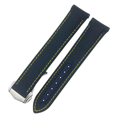 Cinturino per orologio in pelle e nylon con fibbia deployante di alta qualità, 20mm 21mm 19mm, per Omega Seamaster AQUA TERRA 150 GMT, estremità curva