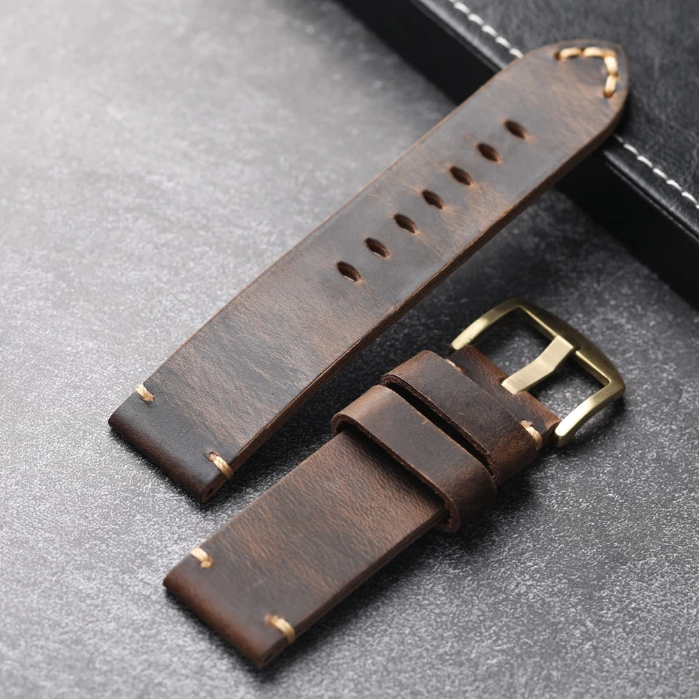 Bracelet de montre en bronze marron pour homme, couche de tête épaissie, bracelet de style rétro, cuivre pur, 20mm, 21mm, 22mm, 23mm, 24mm, 26mm