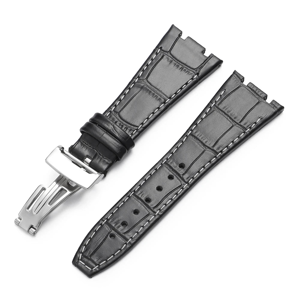 Soft Cowhide Leather Watch Strap for Audemars Piguet Royal Oak Offshore AP 15400 15703, Sweat Resistant, for Men and Women, Folding Buckle