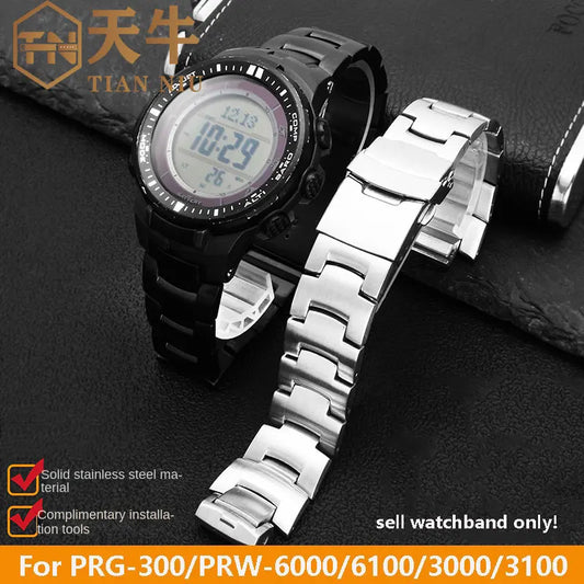 Per Casio Bracciale in acciaio inossidabile Bracciale PRW-3100Y/3000/6000/6100/PRG-300 serie Bracciale per orologio in acciaio inossidabile 16mm nero/argento
