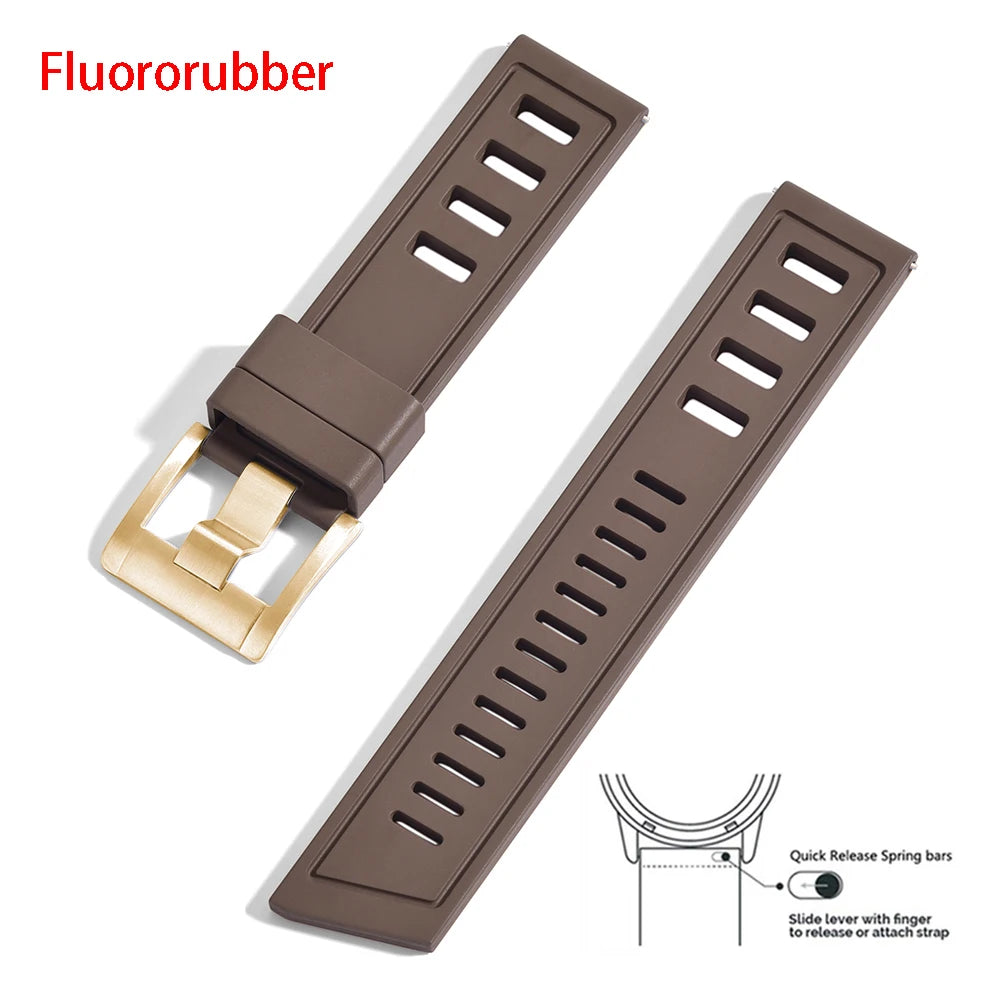 New heavy duty FKM watch strap 20mm 22mm quick release waterproof fluoro rubber watch band 5mm thick unisex suitable for dive sport watch