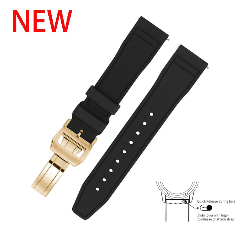20mm 21mm 22mm Premium FKM Fluoro Rubber Watch Straps FPM Butterfly Buckle Quick Release Watch Bands for I-WC Watch Bands