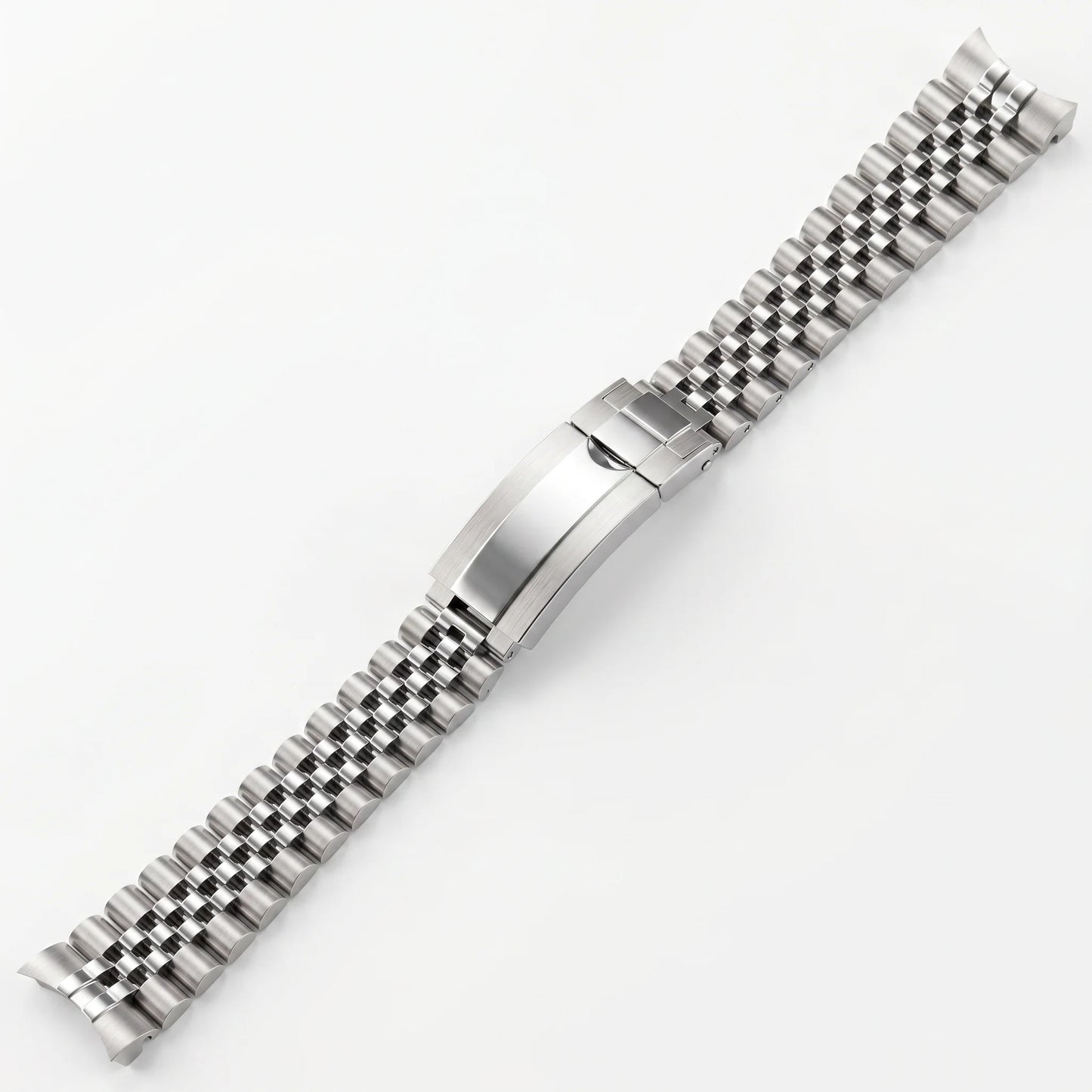 Bracciale per orologio in acciaio inossidabile massiccio 904L di qualità superiore, estremità curva da 20 mm, cinturino metallico a 3 maglie per uomo, orologio da immersione, chiusura di sicurezza