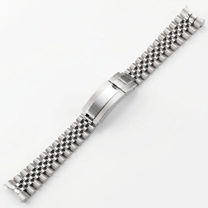 Bracciale per orologio in acciaio inossidabile massiccio 904L di qualità superiore, estremità curva da 20 mm, cinturino metallico a 3 maglie per uomo, orologio da immersione, chiusura di sicurezza