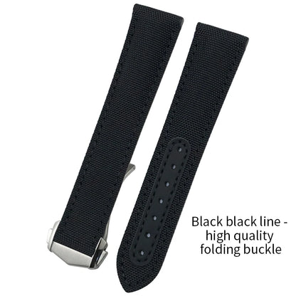 Optical-Nylon leather watch strap, for Omega Seamaster AT150 Speedmaster De Ville, high quality folding clasp, 19mm, 20mm