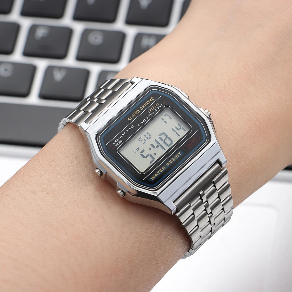 Unisex stainless steel watch band, 18mm, for CASIO F91W F105 F108 A158 A159 A168 AE1200 1300, Ultra-thin
