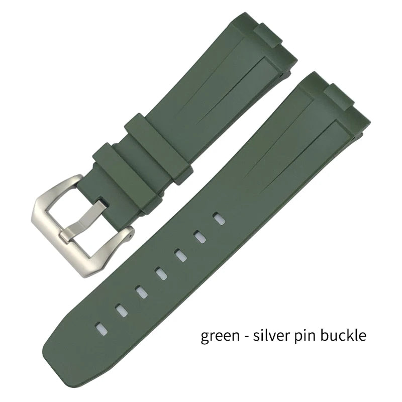 Bracelet de montre en caoutchouc et Silicone 24mm, extrémité incurvée pour PANERAI, boucle pliante, noir, vert, Orange, Bracelets de plongée, outils gratuits