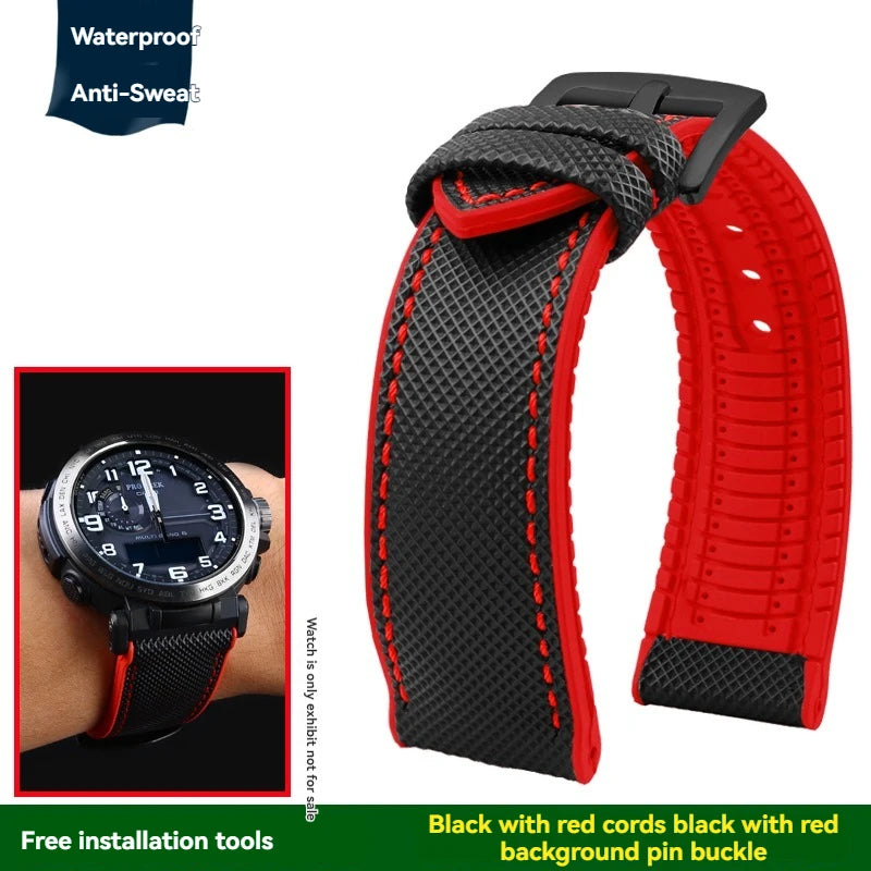 Cinturino per orologio in gomma e nylon per Casio PROTREK PRG-600YB PRG-650 PRW-6600 - Cinturino sportivo in tela e silicone da 24 mm