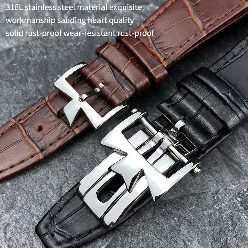 Remplacement du bracelet de montre en cuir de vachette véritable pour homme, VachAnderConstantin, cuir de veau d'outre-mer, noir, bleu, marron, bracelet, 25mm x 9mm