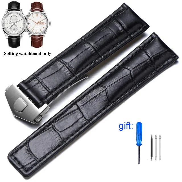 19mm 20mm 22mm Genuine Leather Strap for Tag Heuer Carrera Monaco Watch Black Brown Watchband Bracelet
