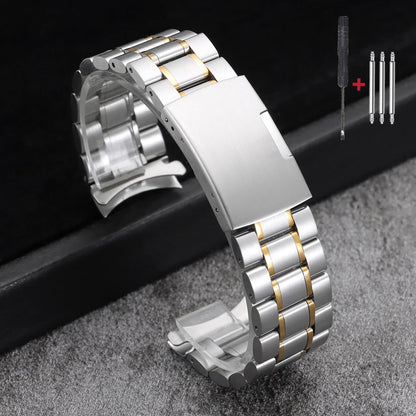 16mm 18mm 20mm 22mm 24mm extrémité droite incurvée Bracelet de montre en acier inoxydable argent or noir métal fermoir pliant Bracelet avec outil