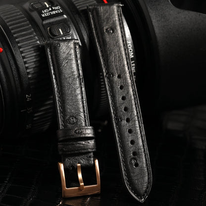 High-end luxury ostrich leather watch band, soft brown black leather strap 18 19 20 21 22MM, retro style handmade men's watch strap