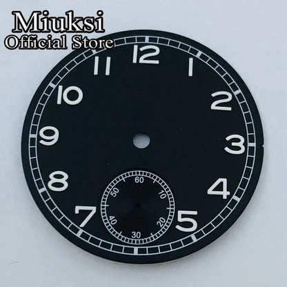 Miuksi 37mm Black White Blue Luminous Watch Dial Fit ETA 6498 ST3620 Series Movement