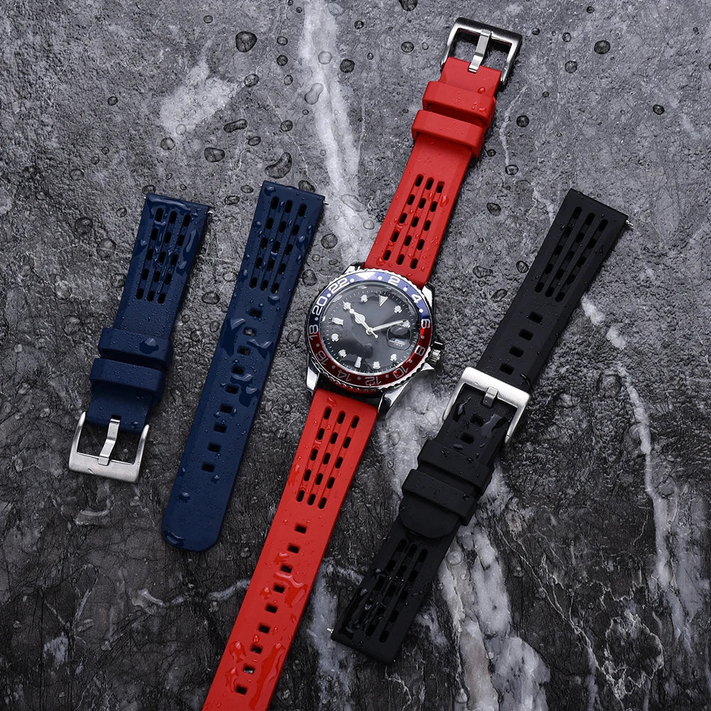 Bracelet de montre en caoutchouc FPM FKM, 20mm 22mm, dégagement rapide, qualité supérieure, conception de Structure poreuse, bracelet de Sport Durable et confortable