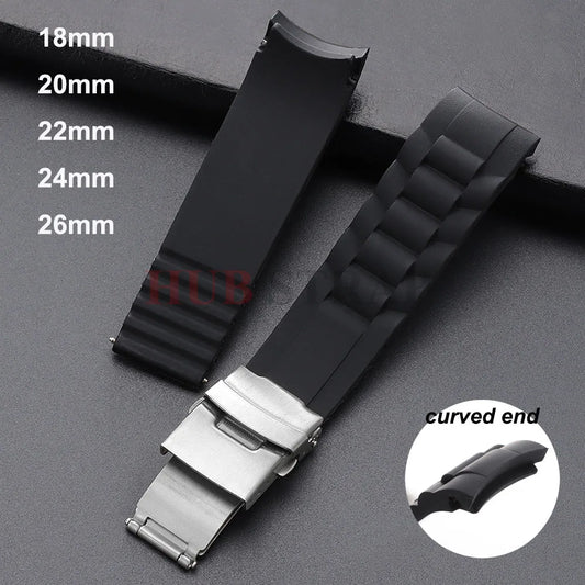 18mm 20mm 22mm 24mm 26mm Cinturino curvo in silicone con fibbia deployante per orologio, cinturino sportivo da uomo e donna, cinturini di ricambio