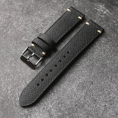 Handmade genuine leather strap, 18 19 20 22MM brown black grey, soft Italian genuine palm grain leather strap, vintage style