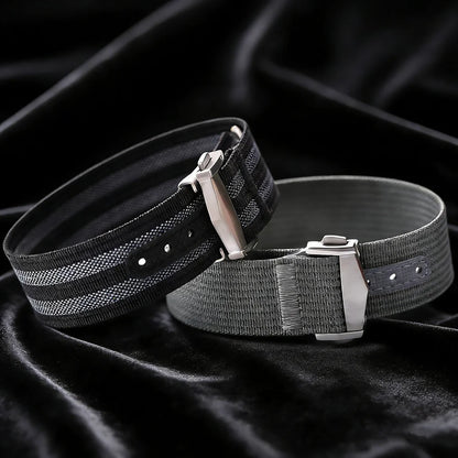 Ribbed Nylon Military Watch Strap 18mm 20mm 22mm with FKM Rubber Deployment Buckle, Sports Bracelet for Men Omega/Tudor/Seiko