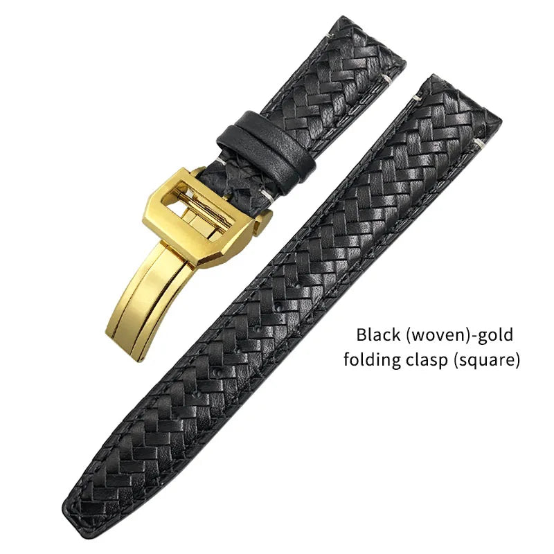 High Quality Cowhide Woven Watch Strap, 20 21mm 22mm, Suitable for IWC Portugieser Pilot Watches, Curved End, Genuine Leather Watchband