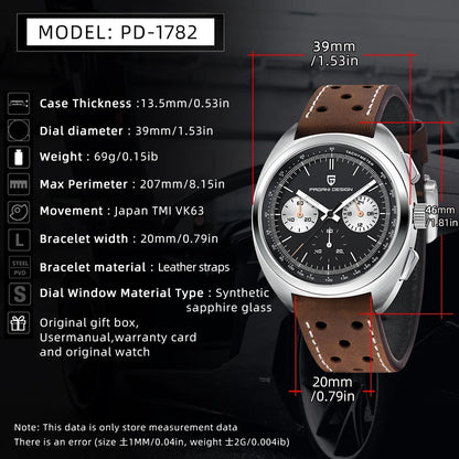 Montre Homme 39mm Chronographe à Quartz - PAGANI DS Panda Dial VK63 Saphir Sport
