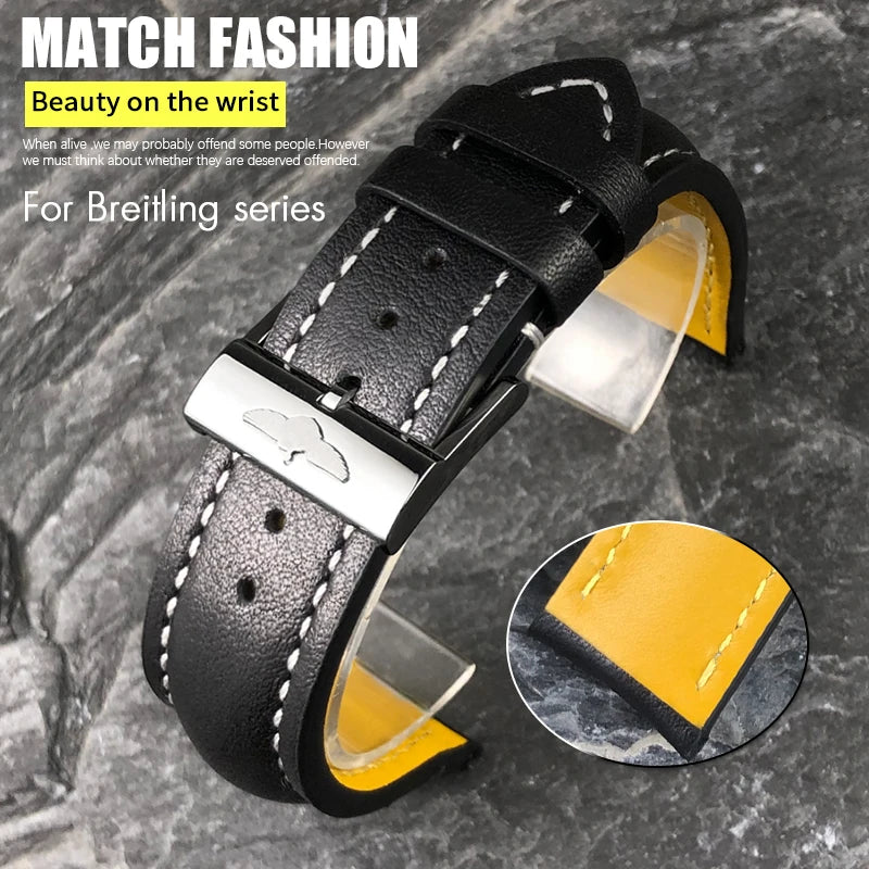 Genuine Soft Cowhide Leather Watch Strap, 22mm, 21mm, 20mm, for Breitling, for Premier Superocean Avenger Navitime World