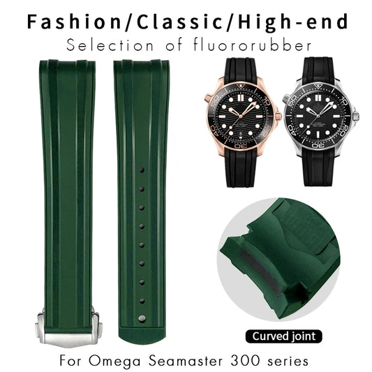 Bracelet de montre incurvé FKM en caoutchouc fluoré, 19mm 20mm, adapté à Omega Seamaster 300 Speedmaster AT150, bracelet de montre coloré, fermoir pliant
