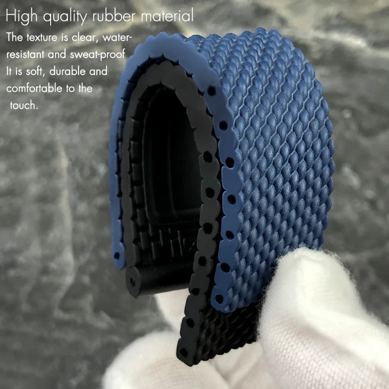 Cinturino in gomma intrecciata, cinturino morbido in silicone, 20mm, 21mm, 22mm, 23mm, 24mm, per orologio Breitling AVENGER NAVITIMER NAVITIMER, nero e blu
