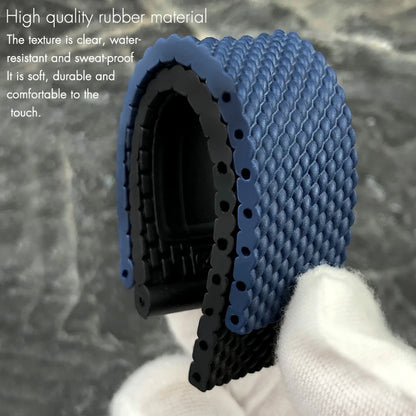 Cinturino in gomma intrecciata, cinturino morbido in silicone, 20mm, 21mm, 22mm, 23mm, 24mm, per orologio Breitling AVENGER NAVITIMER NAVITIMER, nero e blu