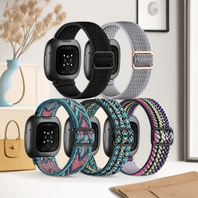 5-Pack Nylon Elastic Loop Bands for Fitbit Versa 4/Versa 3, Replacement Strap for Fitbit Versa 2/Sense 2/Sense Watch Band