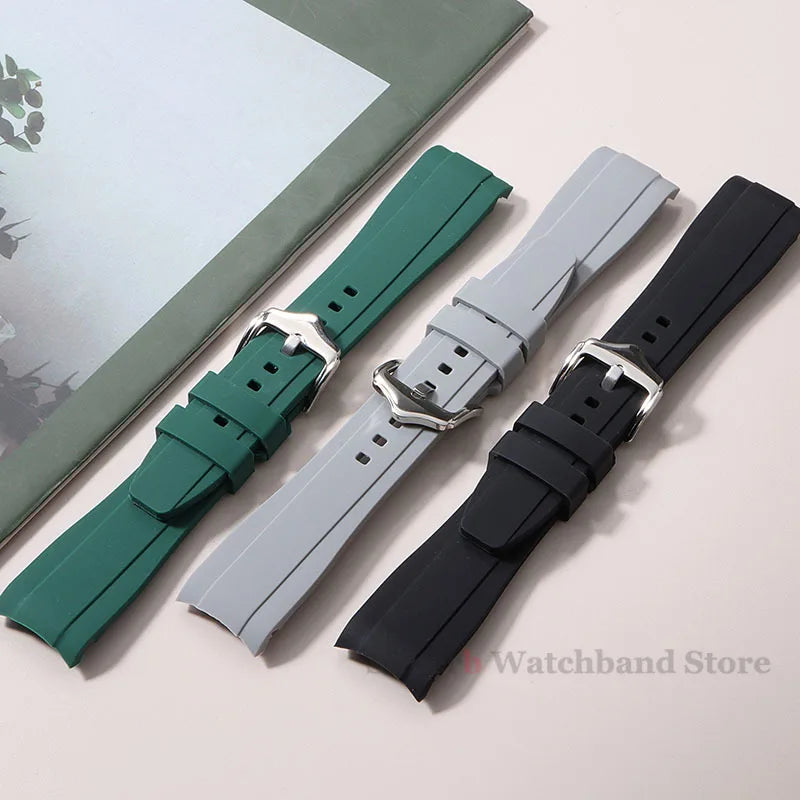 Bracelet de montre en Silicone à extrémité incurvée pour Rolex 20mm 22mm, Bracelet en caoutchouc de haute qualité pour Bracelet Omega, étanche