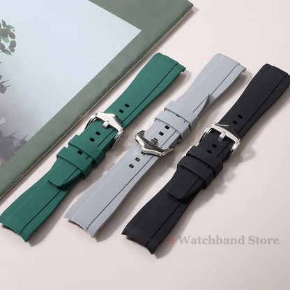 Bracelet de montre en Silicone à extrémité incurvée pour Rolex 20mm 22mm, Bracelet en caoutchouc de haute qualité pour Bracelet Omega, étanche