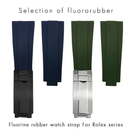 Bracelet de montre en caoutchouc fluoré FKM souple, 18mm, 20mm, 21mm, 22mm, pour Rolex Submariner GMT Daytona Yacht-Master, boucle coulissante OYSTERFLEX