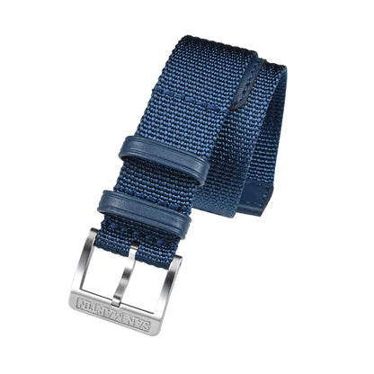 Cinturino per orologio San Martin, pezzo unico, 20 mm, nylon resistente, acciaio inossidabile 316L, fibbia ad ardiglione con logo, fibbia in pelle retrò militare SN0105