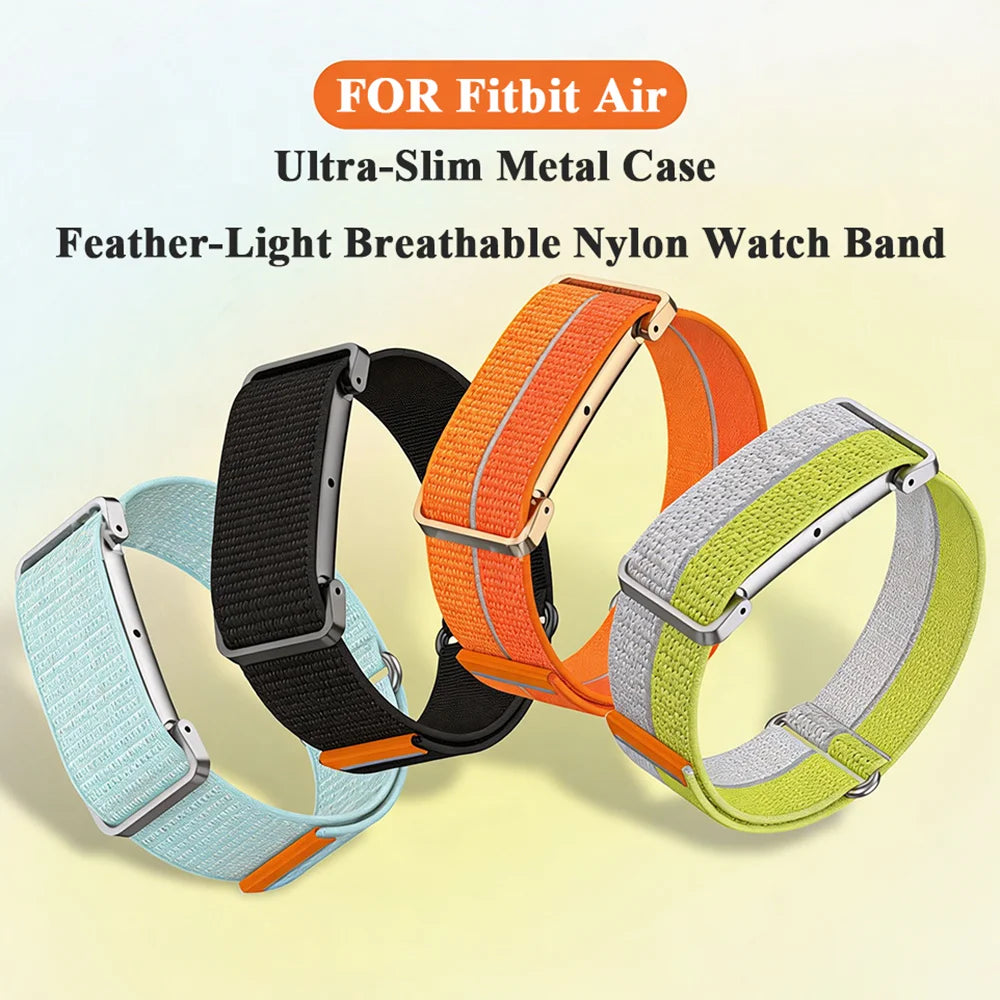 Metal Protective Case, Nylon Strap for Google Fitbit Air, Ultra-Thin Replacement Bracelet, Featherlight, Breathable, Quick Release