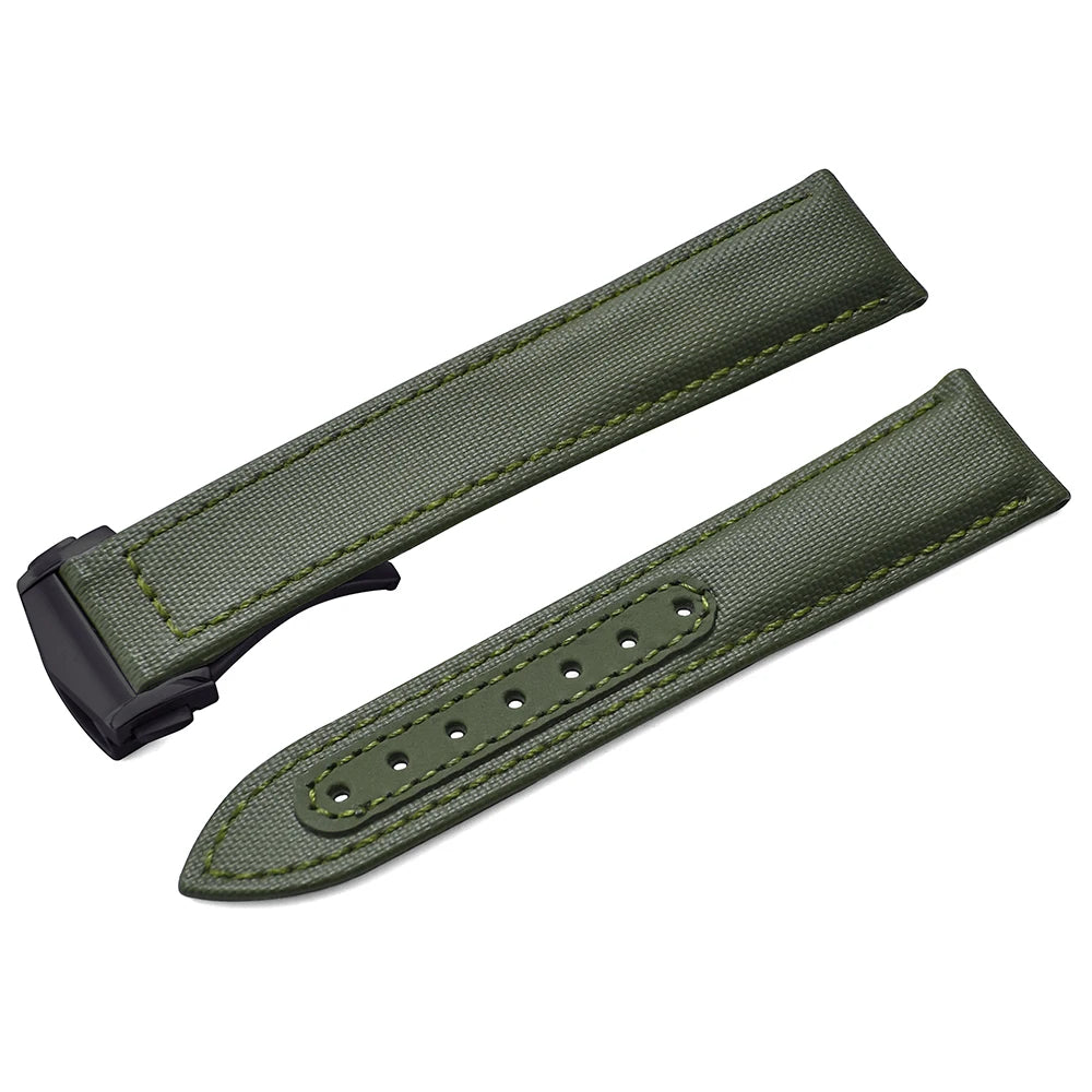 Bracelet de montre en Nylon en tissu voile, 20mm 22mm, en cuir, pour Omega Seamaster Swatch, boucle pliante, Bracelet universel