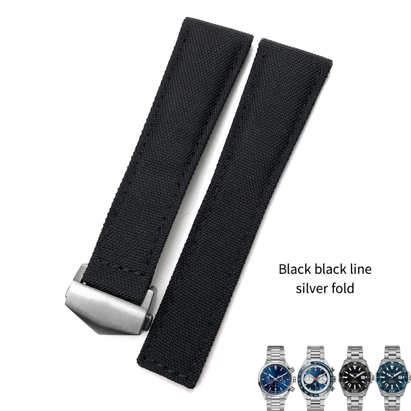 Bracelet de montre en toile de nylon de haute qualité, bracelet de montre, bracelet en cuir noir, adapté pour Tag Heuer, Aquaracer, Carrera, outils gratuits, 20mm, 22mm