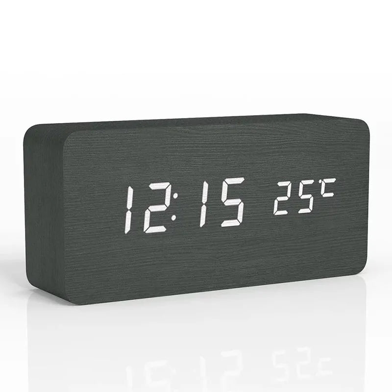 Réveil numérique en bois, réveil LED avec température, horloges de bureau pour bureau, horloge de chevet
