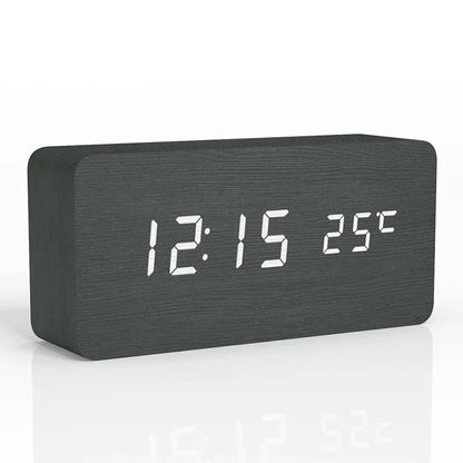 Réveil numérique en bois, réveil LED avec température, horloges de bureau pour bureau, horloge de chevet