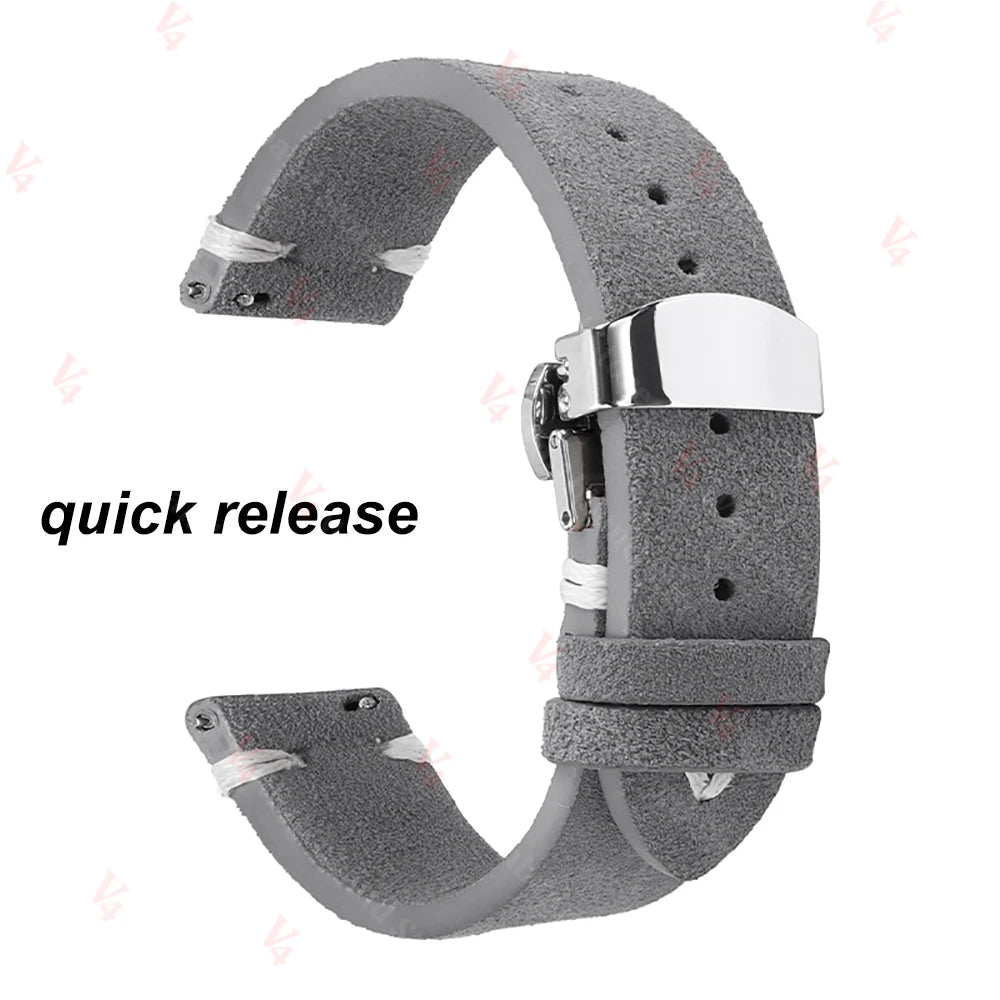 柔らかいスエード製時計ベルト、18mm/20mm/22mm、Huawei GT2/3・Seiko・Omegaヴィンテージ用、クイックリリース、フォールディングバックル