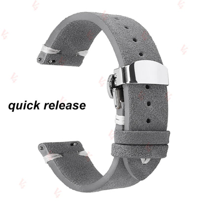 柔らかいスエード製時計ベルト、18mm/20mm/22mm、Huawei GT2/3・Seiko・Omegaヴィンテージ用、クイックリリース、フォールディングバックル