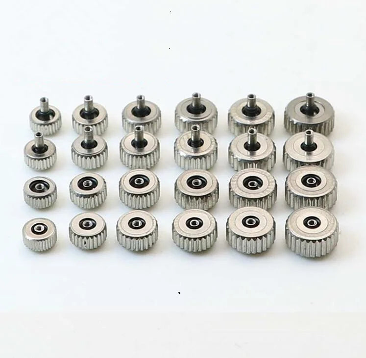 Waterproof silver-colored steel watch crown, head diameter 3.5mm to 7.0mm with 2.0mm hole W2317, 11 pieces/lot