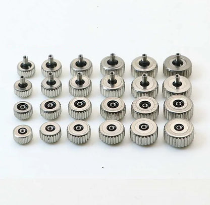 Waterproof silver-colored steel watch crown, head diameter 3.5mm to 7.0mm with 2.0mm hole W2317, 11 pieces/lot