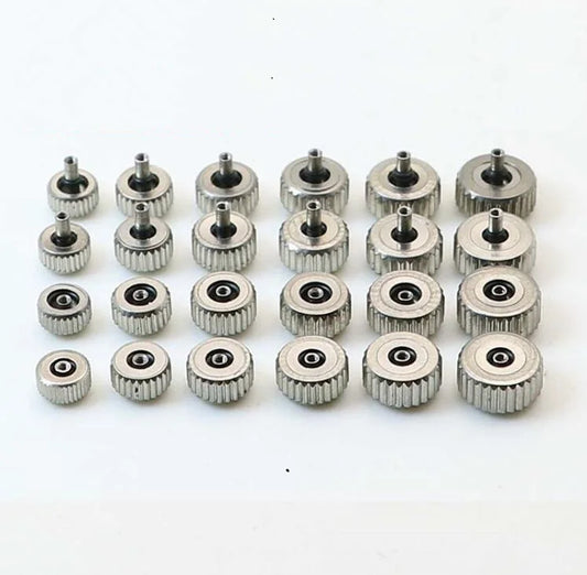 银色不锈钢防水手表表冠，表头直径3.5mm至7.0mm，孔径2.0mm W2317，11件/套
