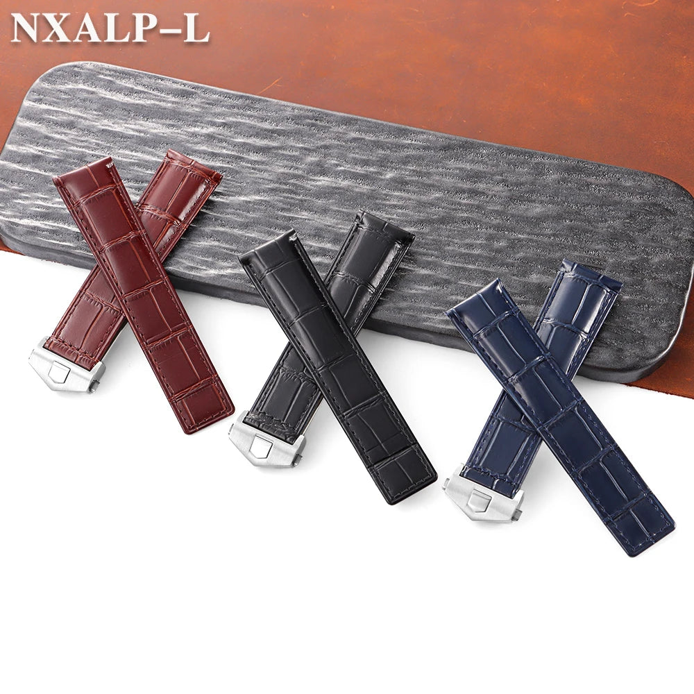 20mm 22mm 24mm Genuine Cowhide Leather Watch Strap for Tag Heuer Carrera Monaco F1, Men's Watch Strap, Folding Buckle