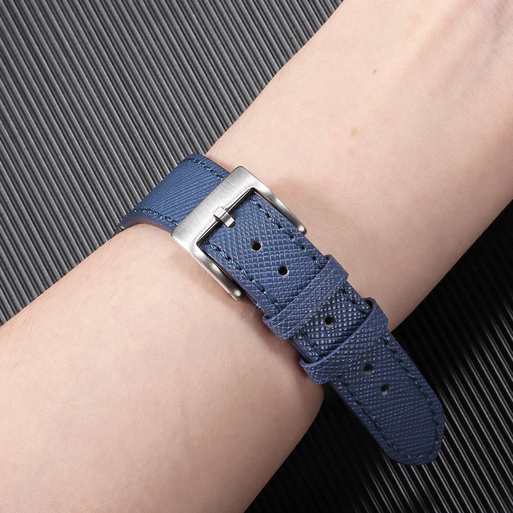 Bracelet de montre en cuir vintage cousu 18/20/22 mm, à libération rapide, universel, qualité supérieure, Saffiano, pour hommes et femmes
