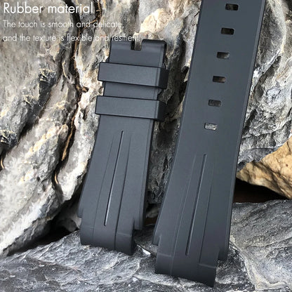 Cinturino per orologio in gomma siliconica concava convessa da 21 mm con estremità curva per Rolex DEEPSEA Sea-Dweller 126660, cinturino sportivo da immersione blu nero, strumenti inclusi